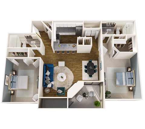 Floor plan for 2 beds, 2 baths, 1286 sqft
